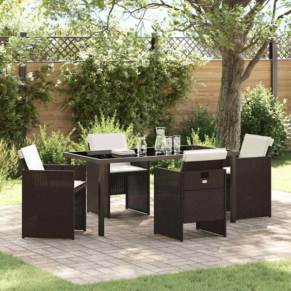 vidaXL Garten Essgruppe mit Kissen 5 pcs Braun Poly-Rattan 3379954