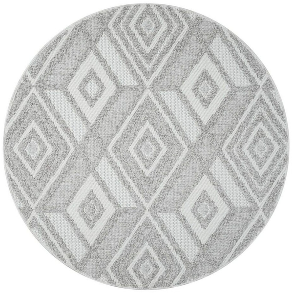 carpet city Teppich Kurzflor Wohnzimmer - Grau, Beige - 120x120 cm Rund - Teppiche Boho-Style - Rauten-Muster - Schlafzimmer, Esszimmer