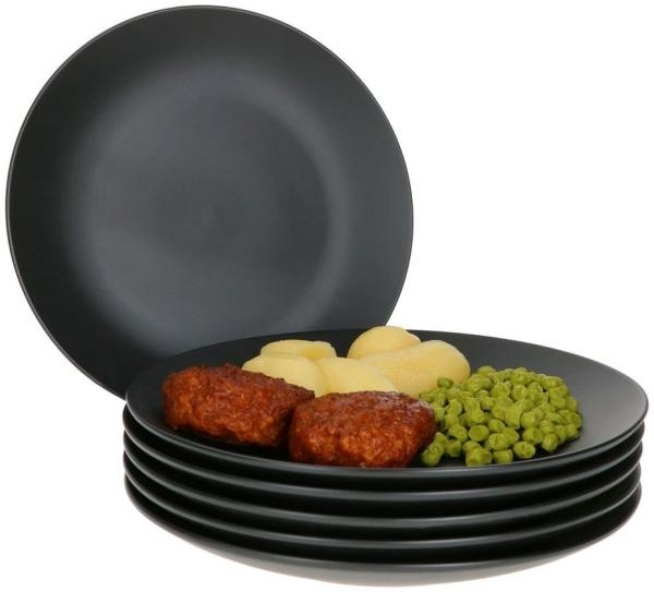 Mambocat Nagano 6-tlg. Speiseteller Set Schwarz matt I Essteller I Steingut