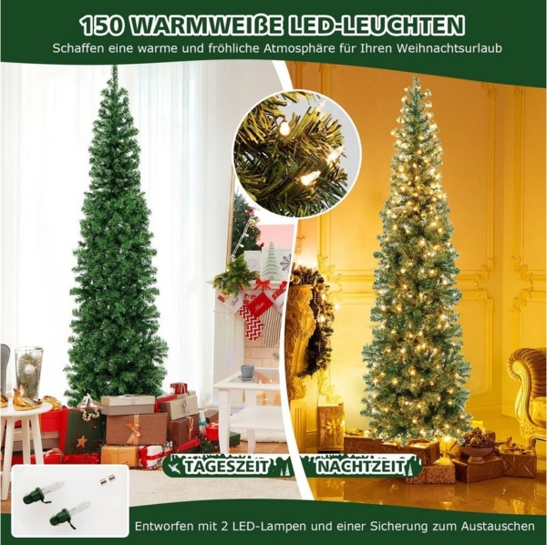 COSTWAY Künstlicher Weihnachtsbaum, 210cm halb, 450 PVC Spitzen, 150 LEDs Bild 2