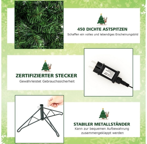 COSTWAY Künstlicher Weihnachtsbaum, 210cm halb, 450 PVC Spitzen, 150 LEDs Bild 3