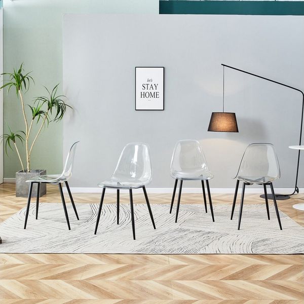 HAUSS SPOLE Esszimmerstuhl 4er Kunststoffstuhl Schalenstühle schwarzen Metallbeinen,Transparent
