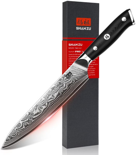SHAN ZU Allzweckmesser 15cm, Damast Küchenmesser, Japanisches Kochmesser mit scharfer Klinge aus 67 Lagen Kohlenstoffstahl und G10-Griff - PRO Series