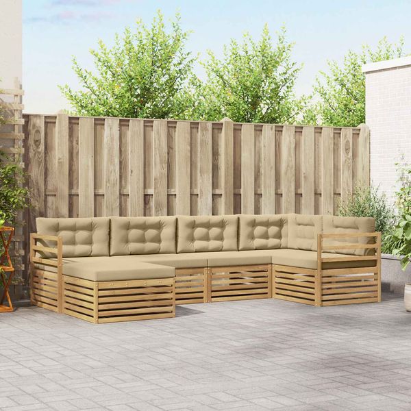 vidaXL Outdoor-Sofagarnitur mit Kissen 6 pcs Weiß und Beige Polyester 3390748