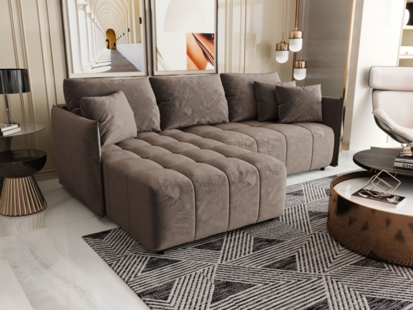 Ecksofa Schlafsofa TREVISO Stoff Monolith Braun Ottomane Links