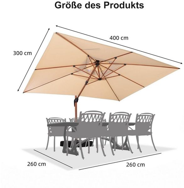PURPLE LEAF Sonnenschirm Außenbereich Holzoptik Rechteckig Ampelschirm mit Ständer, LxB: 400,00x300,00 cm, Holzmaserung, für Garten,Terrasse, Pool