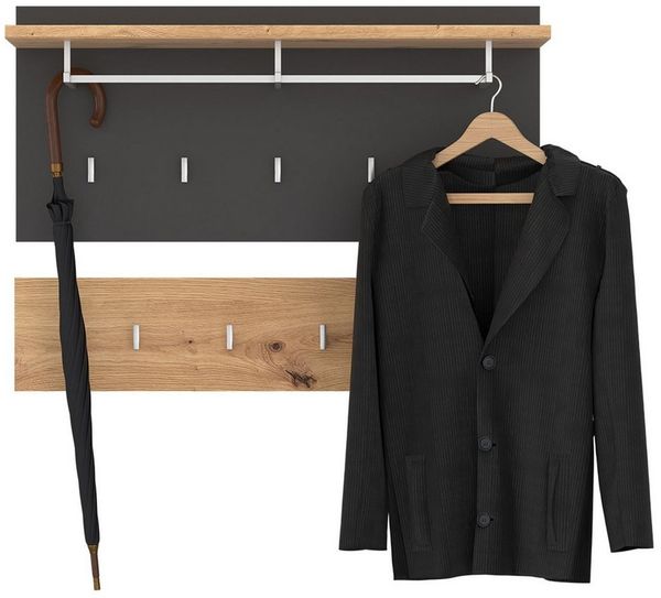 CARO-Möbel Wandgarderobe BILBAO, Wandgarderobe Garderobenpaneel Flurgarderobe Artisan Eiche Kosmos Grau