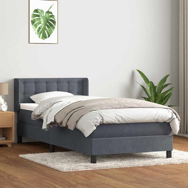 vidaXL Boxspringbett mit Matratze Dunkelgrau 80x210 cm Samt 3318430