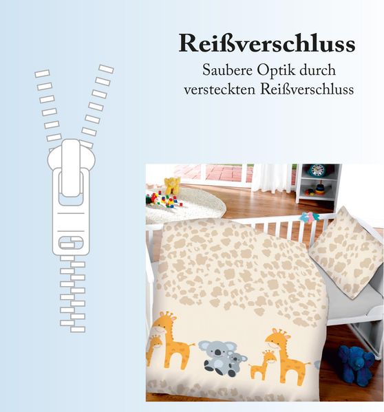 Kinder Betten-Set inkl. Bettwäsche 100x135cm / 40x60cm Elefant & Giraffe