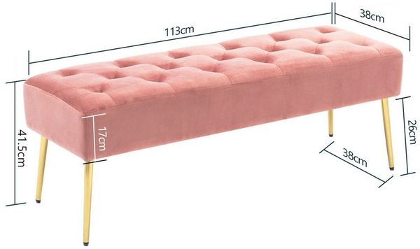 Duhome Sitzbank mit Knöpfen, Gepolstert Polsterbank Samt Schuhbank mit Fußstütze Bettbank Sitzhocker für Eingangsbereich Wohnzimmer Schlafzimmer, Rosa