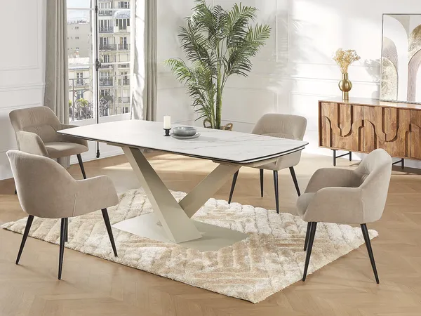 Vente-unique - MALATA Esstisch KeramikGlas BeigeWeiß - B 90 cm x H 76 cm x L 220 cm260 cm180 cm