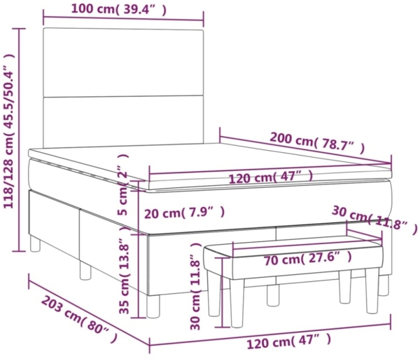 vidaXL Boxspringbett mit Matratze Schwarz 120x200 cm Stoff 3136423 Bild 12