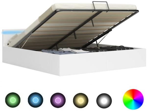 vidaXL Bett mit Bettkasten Hydraulisch LED Weiß Kunstleder 160x200 cm 285550