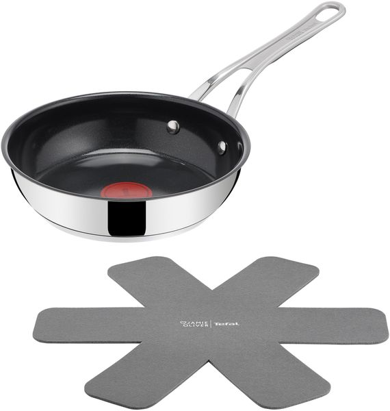 Jamie Oliver by TEFAL Classic Cook Bratpfanne 20 cm, inkl. Pfannenschoner, antihaftbeschichtete Keramikoberfläche, Thermo-Signal, für alle Herdarten, Edelstahl, H881S255