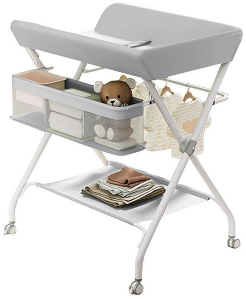 GarveeMore Wickeltisch Klappbare,Mobiler Wickeltisch Mit Lagerregal und Ablagekorb, Reisewickelkommode,Leitplankendesign