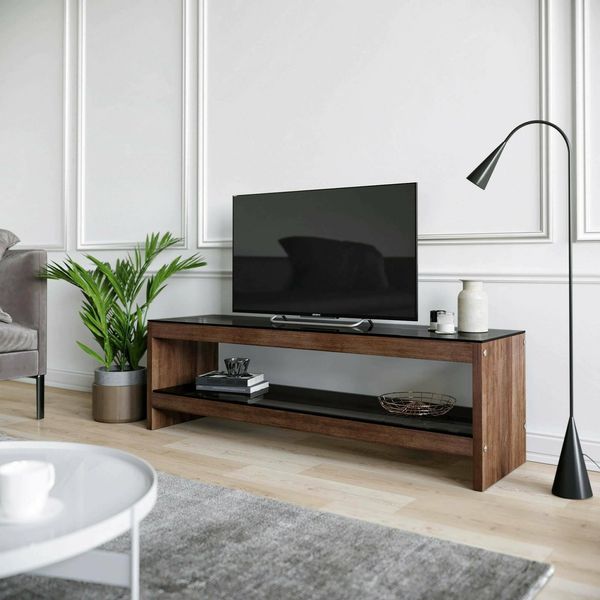 Dmora Mirabel, Sideboard für Wohnzimmer, niedriger Schrank für Fernseher, Wandbasis, 140 x 40 x 45 cm, Walnuss