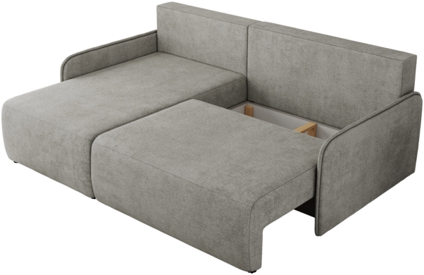 Ecksofa für das Wohnzimmer, mit losen Kissen, Schlaffunktion und Bettkästen, L-förmiges Ecksofa mit Armlehnen, Wellenfeder - ARPA - Hellgrau Struktur - linke Seite Bild 5