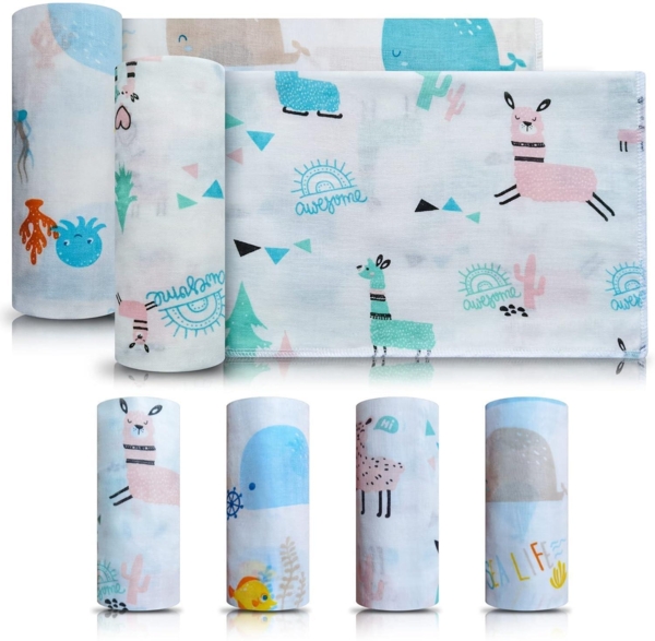 6x Babytücher Baumwolle Tier-Muster Waschlappen Set 60x80cm 20x25cm