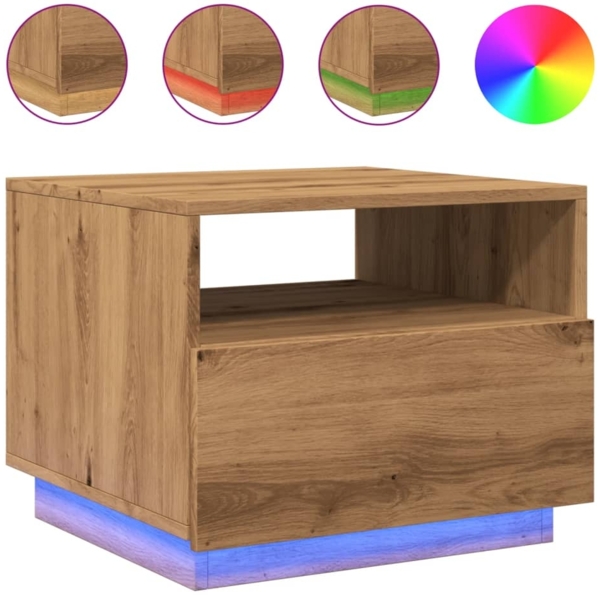 vidaXL Couchtisch mit LED-Leuchten Artisan-Eiche 50x49x40 cm 857709