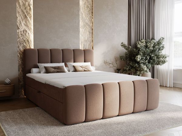 GRAINGOLD Cloud Boxspringbett 200x200, Bett mit Bettkasten, Velour-Stoff, mit Kopfteil, Braun