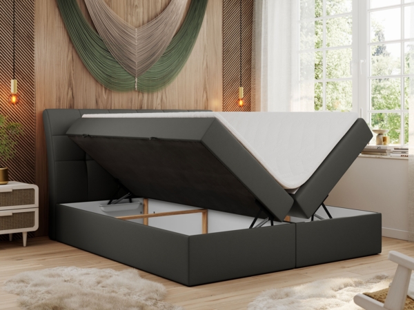 Boxspringbett Polsterbett mit Multipocket-Matratze und Topper - DIEGOS - 180x200cm - Dunkelgrau Kunstleder - H4 Bild 2