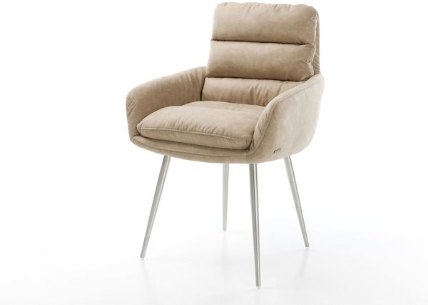 Esszimmerstuhl Abelia-Flex mit Armlehnen Mikrofaser Beige Vintage 4-Fuß konisch Edelstahl