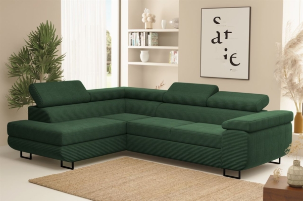 Ecksofa Sofa mit Schlaffunktion METZ Stoff Poso Grün Ottomane Links
