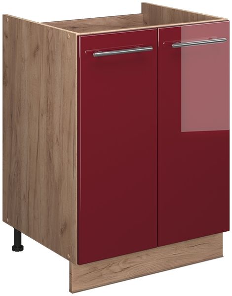 Spülenunterschrank Fame-Line Bordeaux Hochglanz/Goldkraft Eiche 60 cm Vicco