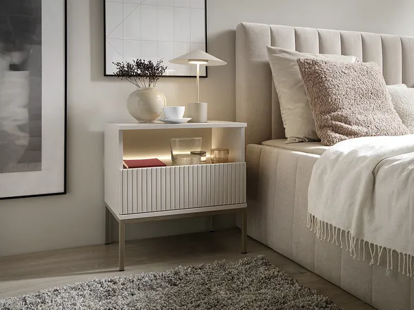 Vente-unique - OVILA Bedside table Holz, Platte BeigeBeige - B 39 cm x H 56,2 cm x L 53,6 cm