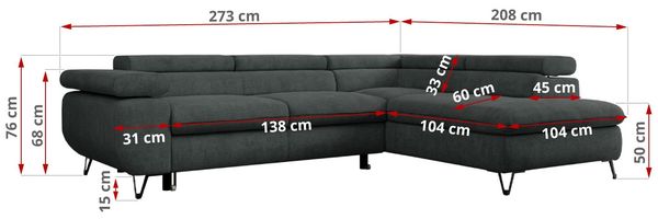Mks Möbel 'Peter L-form' Ecksofa mit Bettfunktion, Bettkasten & einstellbaren Kopfstützen, Dunkelgrau, Stoff, mit Topper, links Bild 7