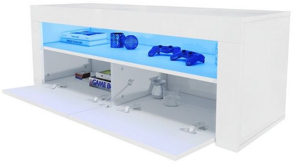 SONNI TV-Schrank TV Lowboard 120x40x45 Weiß Hochglanz mit LED-Beleuchtung 12 Led Farben sideboards
