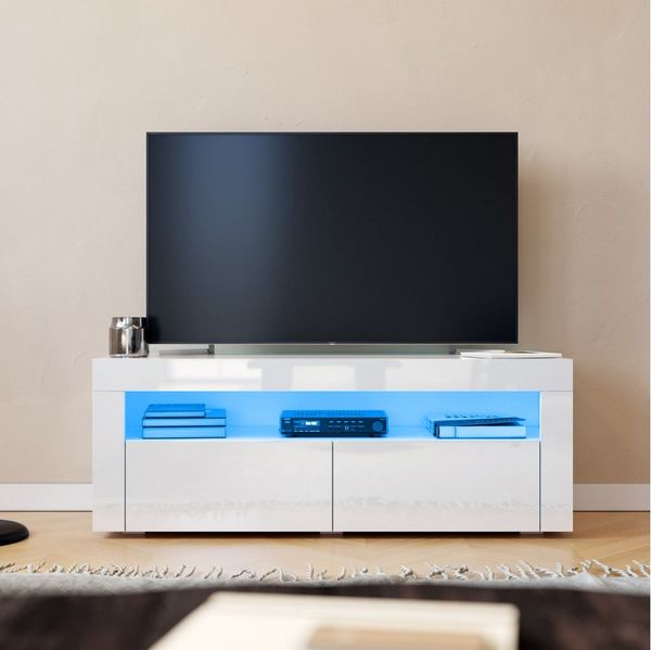 SONNI TV-Schrank TV Lowboard 120x40x45 Weiß Hochglanz mit LED-Beleuchtung 12 Led Farben sideboards