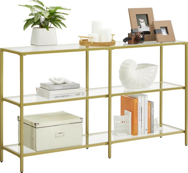 Songmics 'Vasagle' Konsolentisch 3 Ebenen, Ablagen aus Hartglas, goldfarben, 130 x 30 x 73 cm