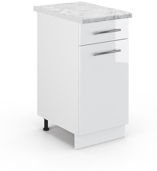 Küchenunterschrank Fame-Line Weiß Hochglanz 40 cm , AP Marmor Vicco