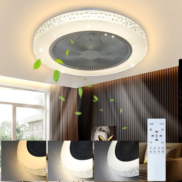 ZMH Deckenventilator mit LED-Beleuchtung und Fernbedienung – Leise, 48,5 cm, Dimmbar, Timerfunktion, Kristalldesign für Wohnzimmer/Schlafzimmer
