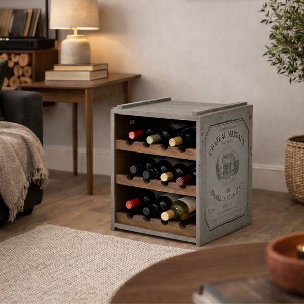 Flaschenbox SURAT Antique Grau Mahagoni 40cm Shabby Weinregal Cube Massivholz