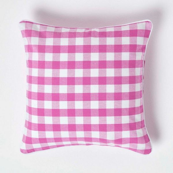 Homescapes Kissenhülle Pink karierter Kissenbezug 30x50 cm aus 100% Baumwolle