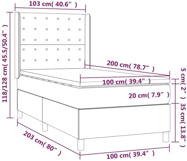 vidaXL Boxspringbett mit Matratze Rosa 100x200 cm Samt 3132908 Bild 7