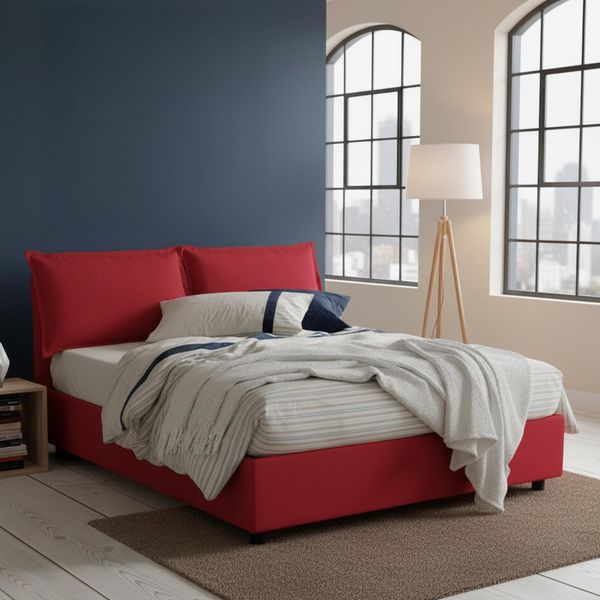 Talamo Italia - Doppelbett Antonia, Bettkasten mit Stoffbezug, 100 % Made in Italy, Öffnung vorne, geeignet für Matratzen 160x200 cm, Rot
