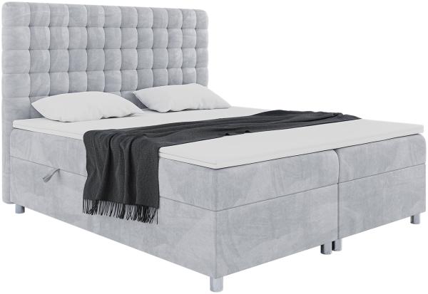 MEBLINI Boxspringbett ASTON 180x200 cm mit Bettkasten - H3/Hellgrau Samt Polsterbett - Doppelbett mit Topper & Taschenfederkern-Matratze