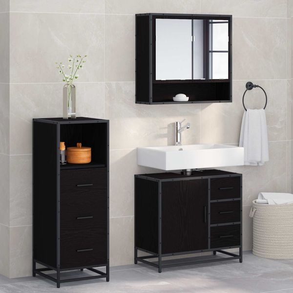 vidaXL Badezimmermöbel-Set 3 pcs Schwarz Eichen-Optik Holzwerkstoff 3402334