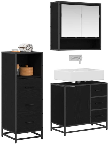 vidaXL Badezimmermöbel-Set 3 pcs Schwarz Eichen-Optik Holzwerkstoff 3402334