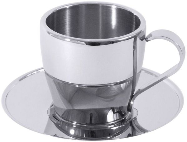 Contacto Espressotasse, Edelstahl, Mokkatasse mit Untertasse, 80 ml, doppelwandig