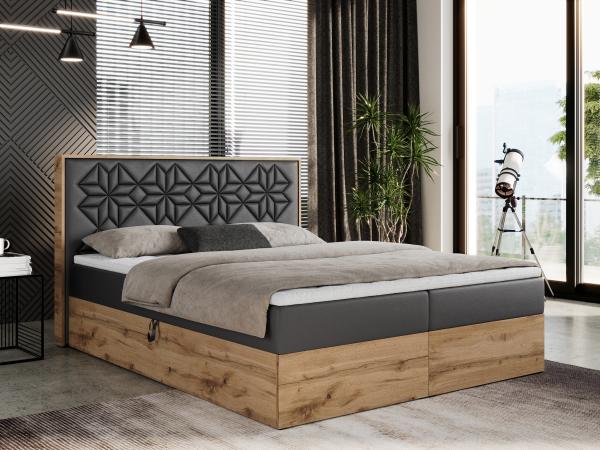 Boxspringbett mit Kopfteil und Topper, Polsterbett - NESSI - 160 x 200 cm - Dunkelgrau Kunstleder - H4 - Topper Visco