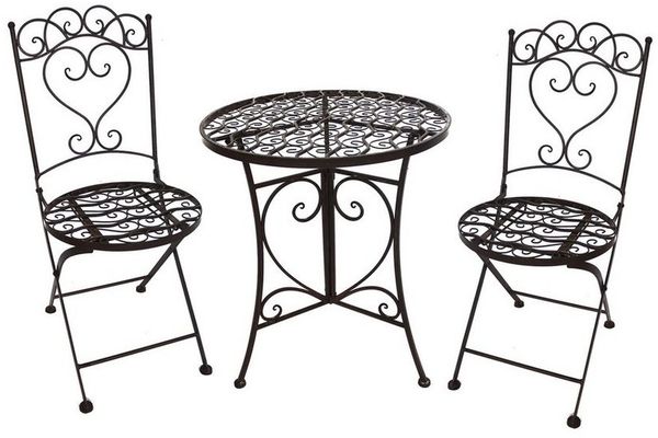 HTI-Living Sitzgruppe Gartentisch mit 2 Stühlen Curly Braun, (Set, 3-tlg, 1x Tisch und 2x Stühle), Sitzgruppe Metall Garten Nostalgisch