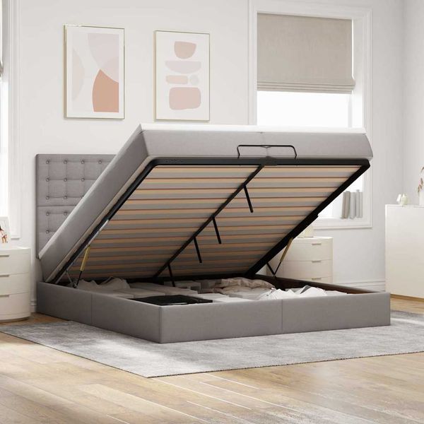 vidaXL Ottoman-Bett mit Matratzen & LEDs Taupe 200x200 cm Stoff 3314201