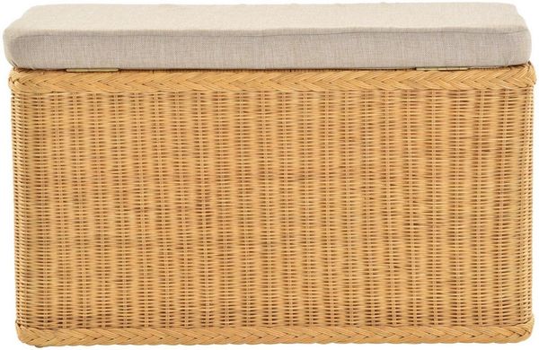 Krines Home Wäschetruhe Rechteckige Truhe Sitztruhe gepolstert mit Deckel Natur-Rattan (Wäschebox mit Inlett), Sitzbank mit Stauraum