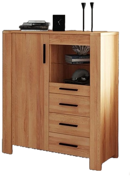Anrichte Lubic Wildeiche massiv 111x45x128 mit 2 Türen 3 Schubladen Holzbeinen