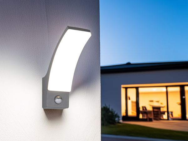 Moderne LED Außenwandleuchte BEJA mit Bewegungsmelder in Anthrazit, Höhe 22,5cm