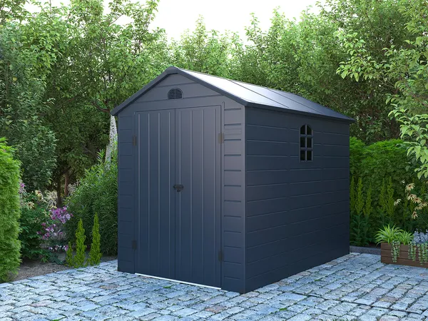 Vente-unique - CESIO Gartenhaus Harz Grau - B 268 cm x H 180 cm x L 176 cm